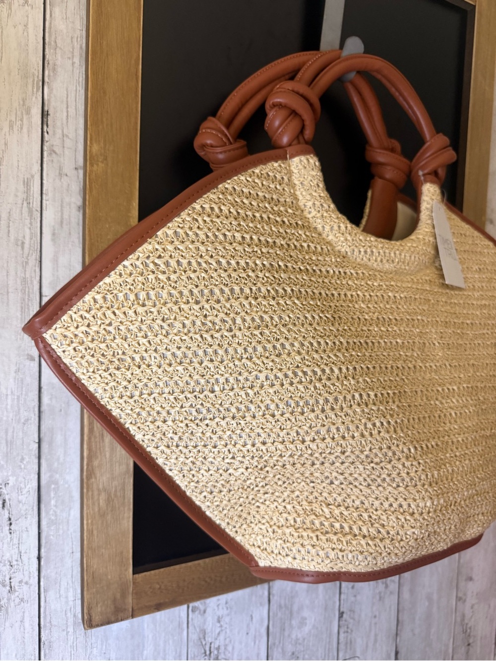 NWT Time and Tru Women's Knot Handle Tote Handbag, Natural Out of Stock - Picture 3 of 8